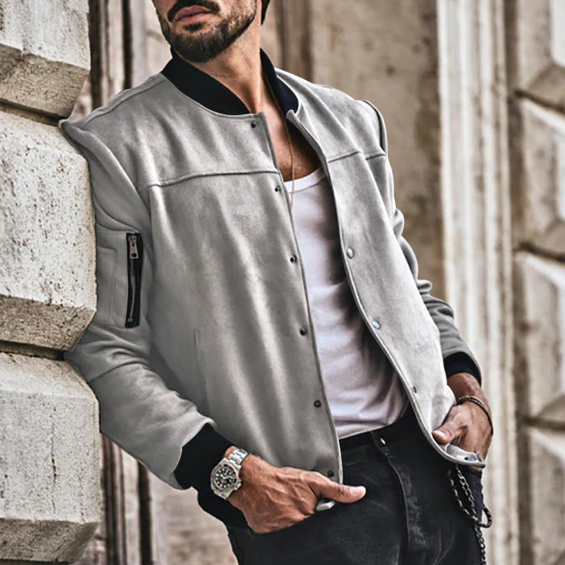 Herren sportliche Collegejacke mit seitlichen Reißverschlusstaschen R&B