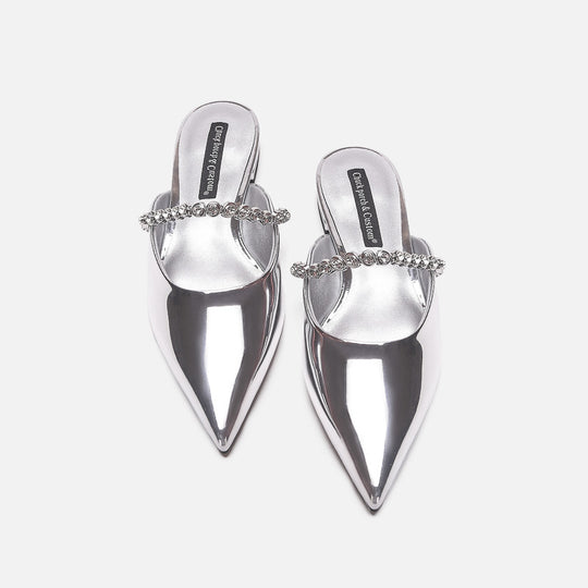 Damen elegante Pantoletten mit glitzerndem Riemen und spitz zulaufender Form R&B