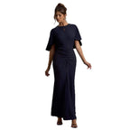 Damen Maxikleid mit eleganten Volantärmeln und taillierter Raffung R&B