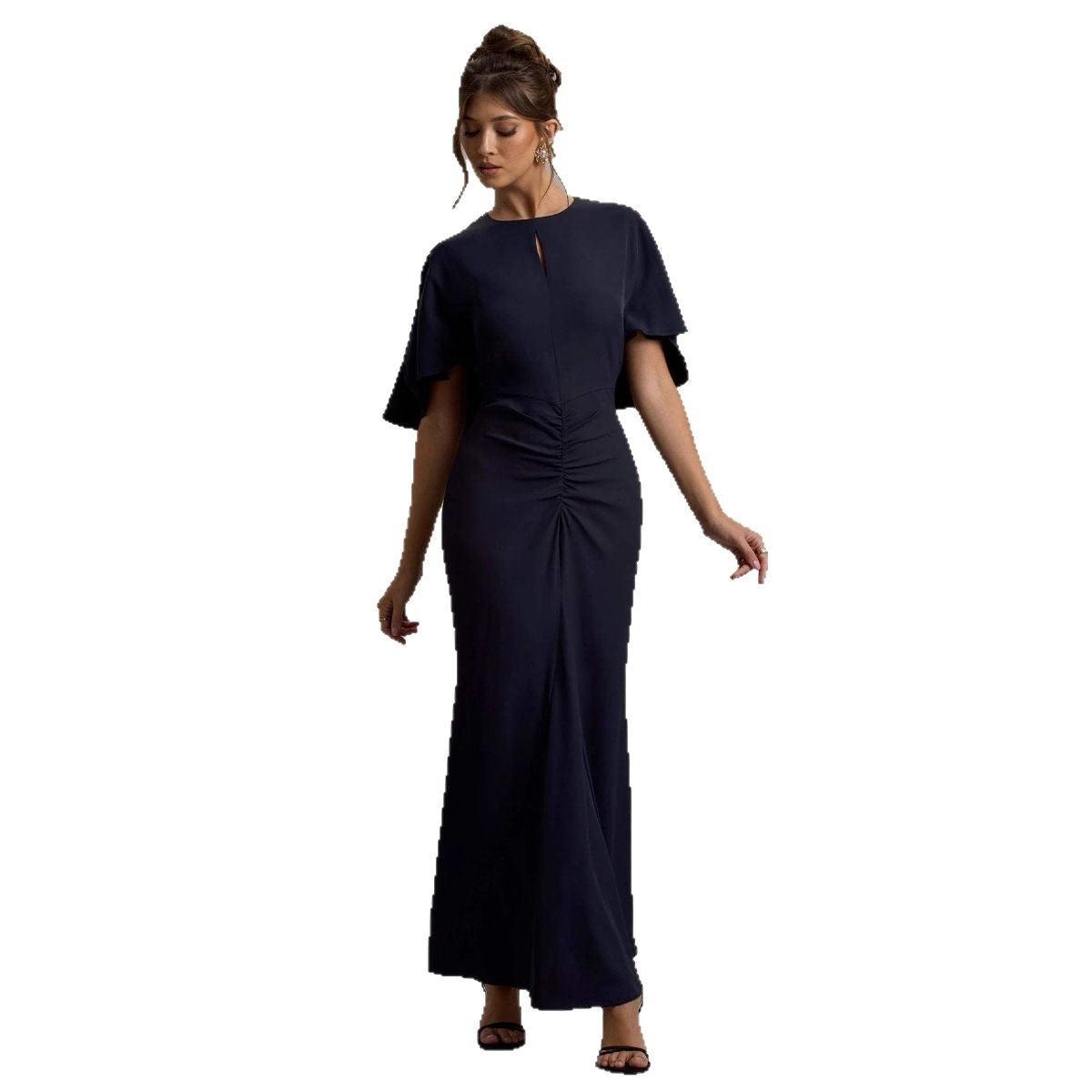 Damen Maxikleid mit eleganten Volantärmeln und taillierter Raffung R&B