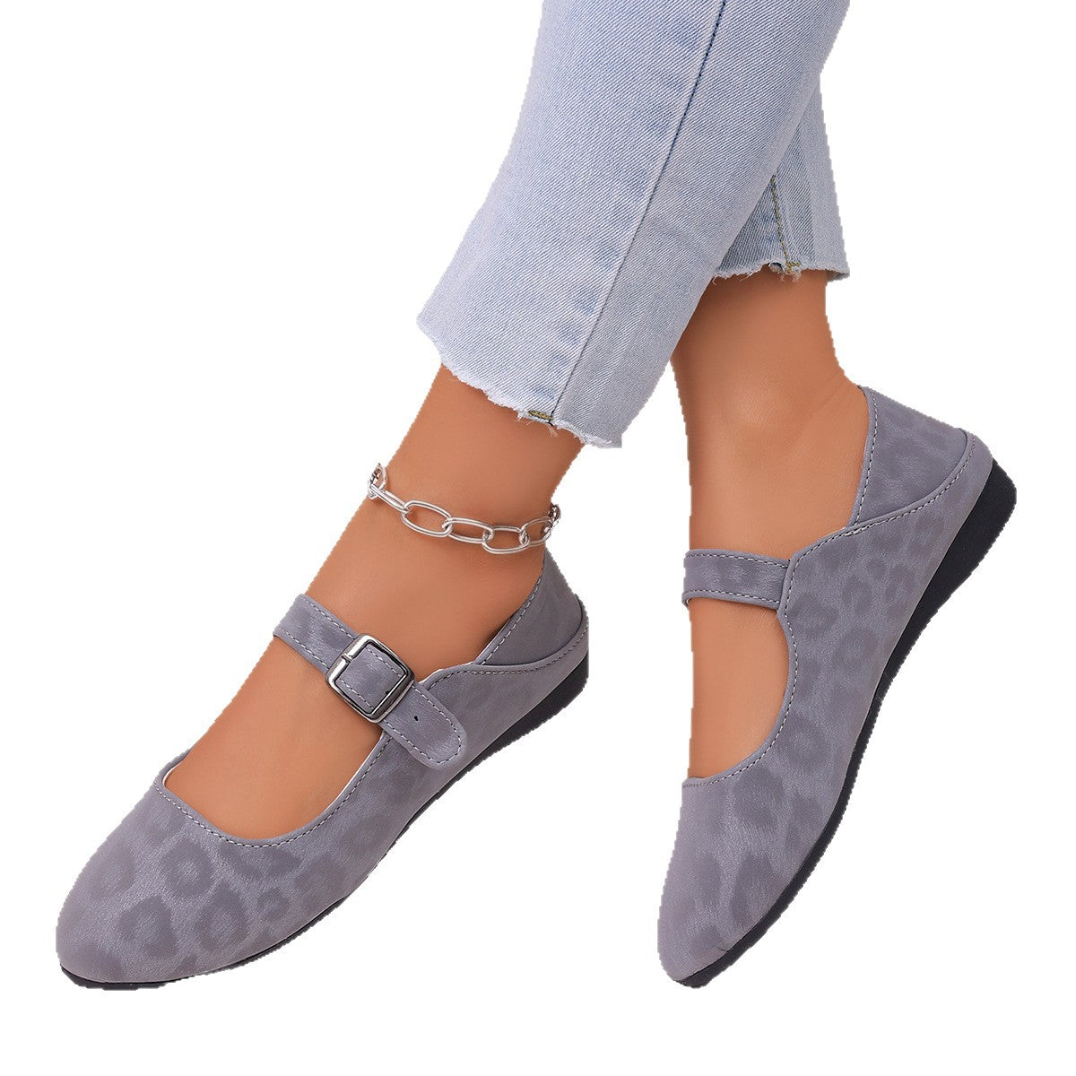 Damen Ballerinas mit praktischem Riemenverschluss und trendigem Leo-Muster R&B
