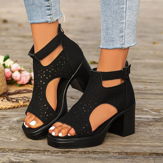 Damen Sandaletten mit Schnittdetails und Blockabsatz R&B