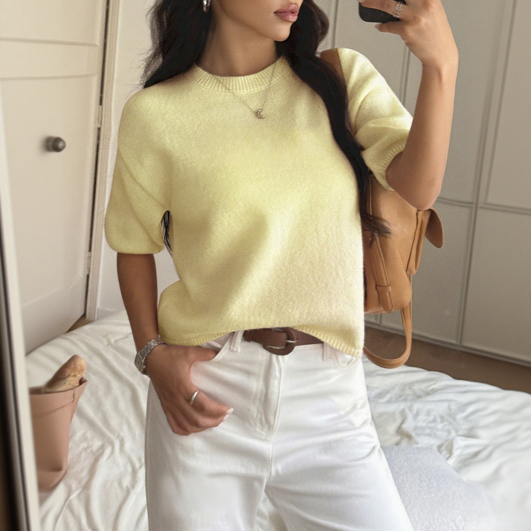 Damen kurzärmeliges Strickoberteil mit lässigem Schnitt R&B