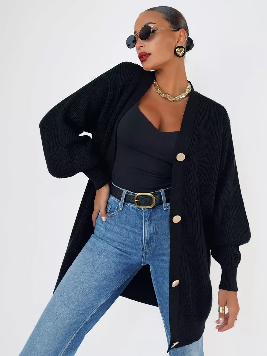 Damen Moderner Strickcardigan mit großen Knopfdetails und lässigem Schnitt
