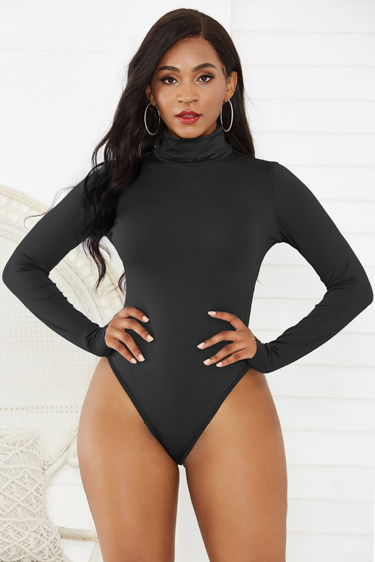 Damen Eleganter Langarmbody mit hohen Kragen R&B