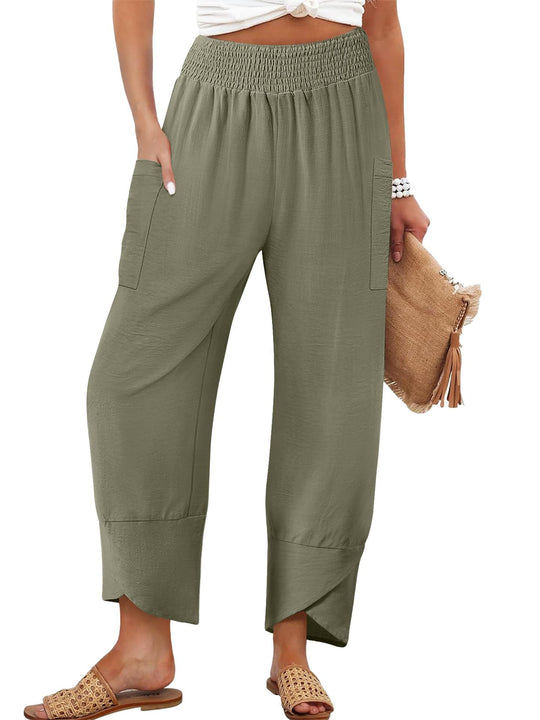 Damen Weite Sommerhose mit elastischem Bund und praktischen Taschen R&B