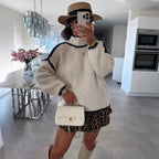Damen modischer Pullover mit hohem Kragen und strukturiertem Strickdesign R&B