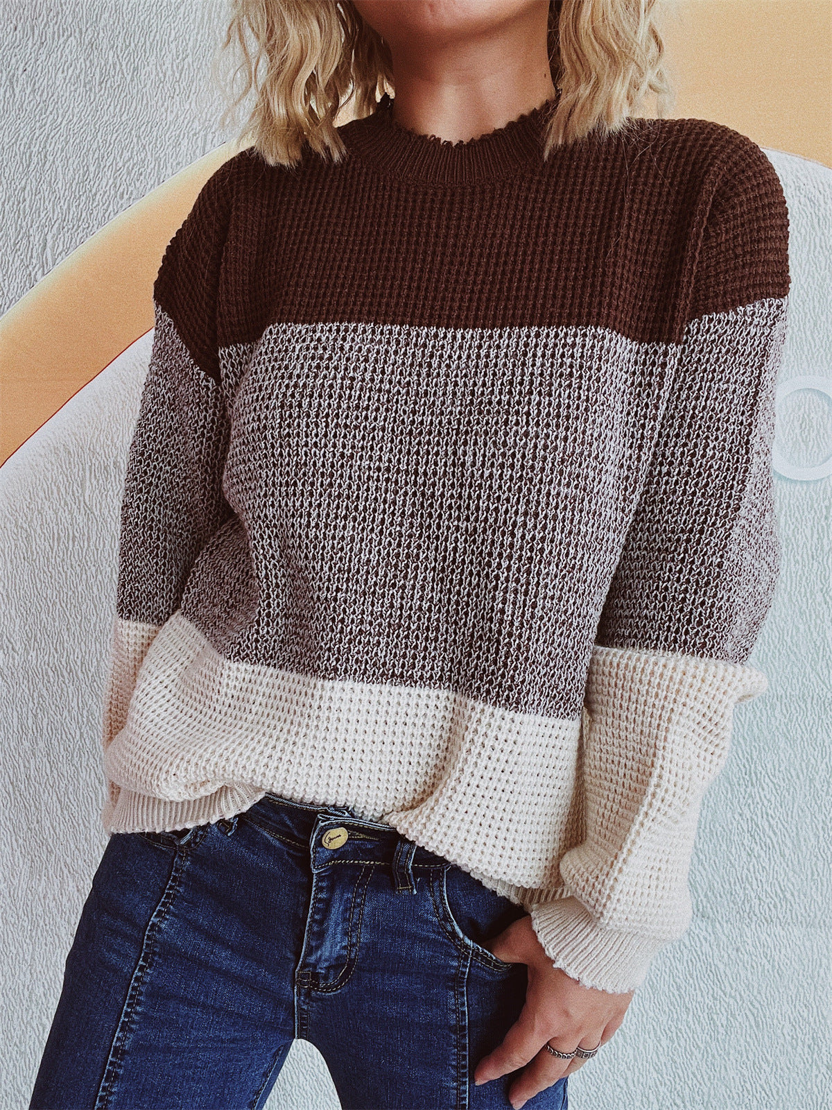 Damen gemütlicher Pullover mit trendy Streifenmuster R&B