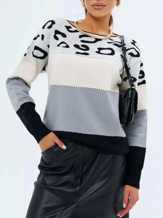Damen Modischer Batik-Pullover mit animalischem Muster R&B