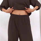 Damen lockeres Lounge-Set mit Knoten-Details und elastischer Taille R&B