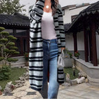 Damen Gemütlicher Strickmantel mit lässigem Streifenmuster R&B