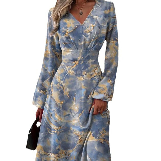 Damen Elegantes langärmliges Kleid mit raffiniertem V-Ausschnitt und floralem Muster R&B