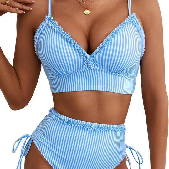 Damen Bikini-Set mit süßem Rüschendetail und hoch tailliertem Schnitt R&B
