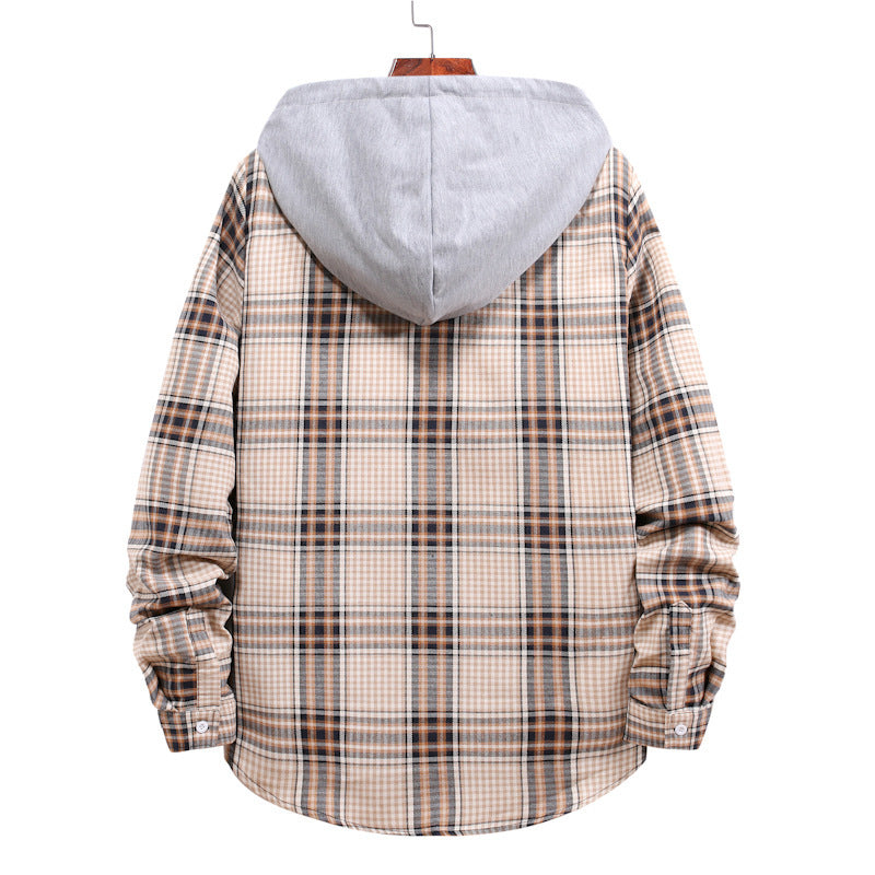 Damen Hemdjacke mit integrierter Kapuze und kariertem Muster