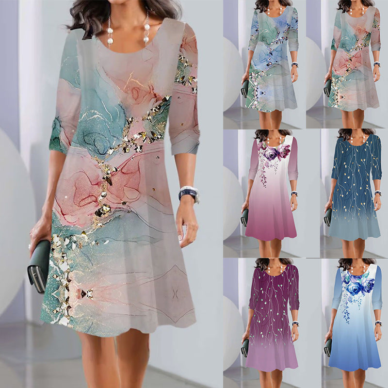 Damen Fließendes Blumenkleid mit eleganter Farbverlaufsgestaltung R&B