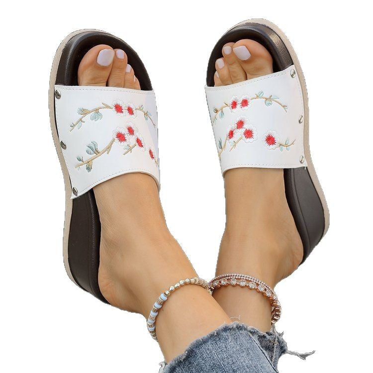 Damen modische Sandalen mit floralem Kunstlederdesign und rutschfester Sohle R&B