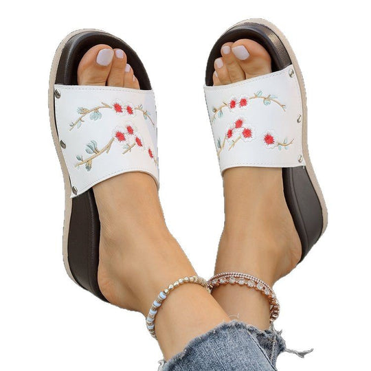 Damen modische Sandalen mit floralem Kunstlederdesign und rutschfester Sohle R&B