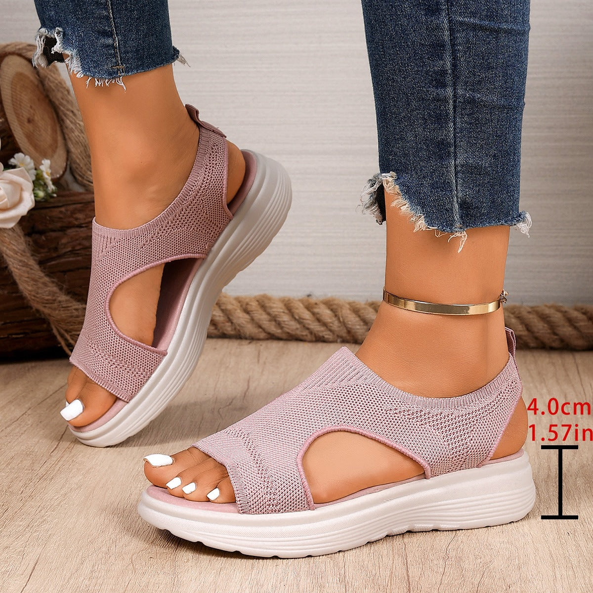 Damen Komfortable Keilsandalen mit atmungsaktiver Obermaterialstruktur und flexiblem Fußbett R&B