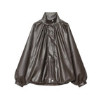 Damen Kunstlederjacke mit voluminösen Ärmeln und gewelltem Design R&B