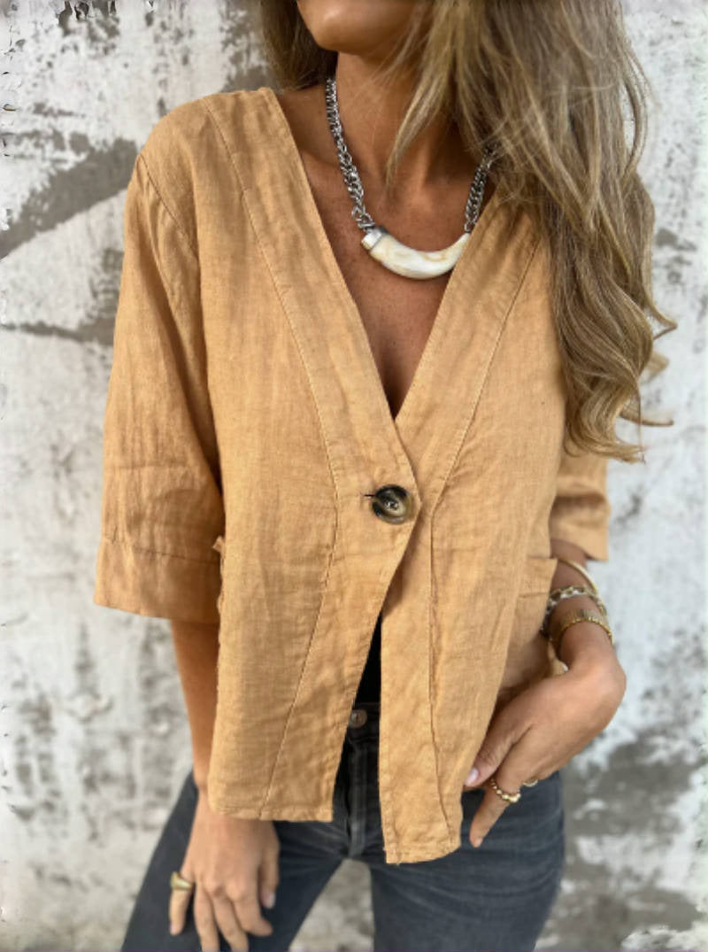 Damen Leichtes Leinenblazer mit kurzer Arm R&B