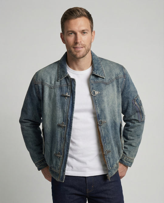 Herren Jeansjacke Bomber mit Teddyfutter