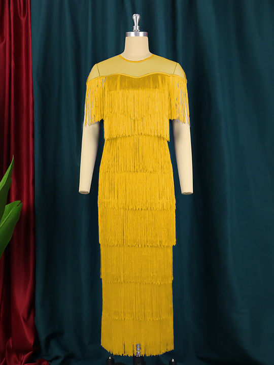Damen Maxikleid mit Fransen R&B