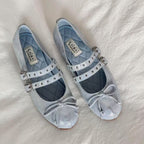 Damen Ballerinas mit doppeltem Riemendesign und zartem Schleifendetail