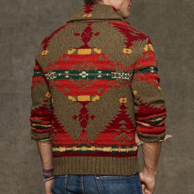 Herren Grobstrickpullover mit einzigartigem Muster und hohem Kragen R&B