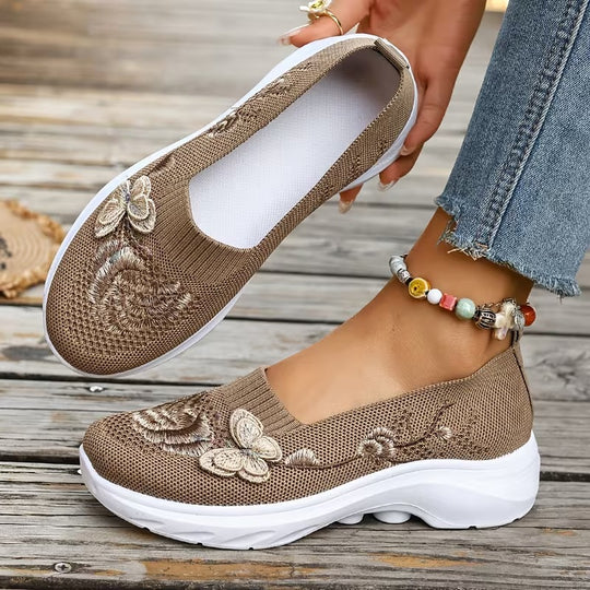 Damen Mokassins mit floraler Stickerei und flexiblem Sohlen R&B