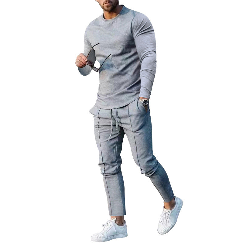 Herren nan eng anliegendes Langarmshirt aus Baumwollstretch mit Rundhalsausschnitt und körperbetonter Passform R&B