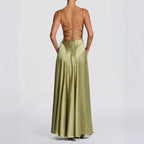 Damen Elegantes Maxi-Kleid mit fließendem Satin und verführerischem Spaghettiträger
