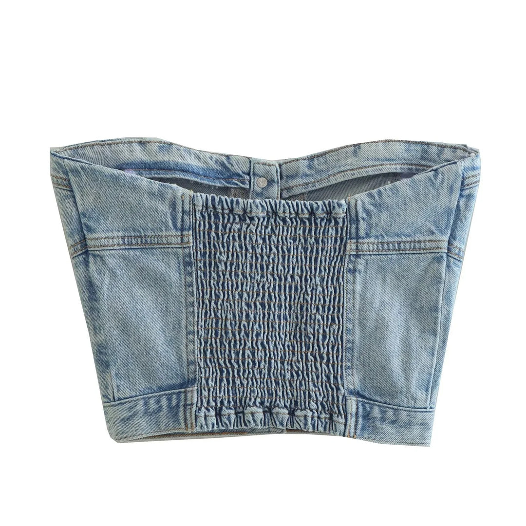 Damen Denim-Crop-Top mit gestricktem Überwurf R&B
