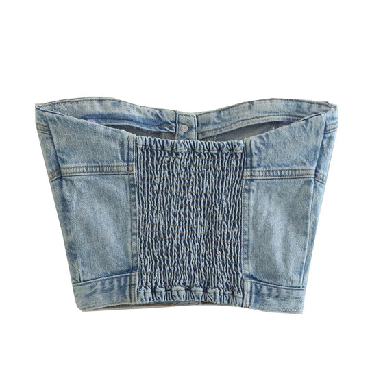 Damen Denim-Crop-Top mit gestricktem Überwurf R&B