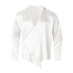 Damen nan asymmetrische Satin-Wickelbluse mit tiefem V-Ausschnitt R&B