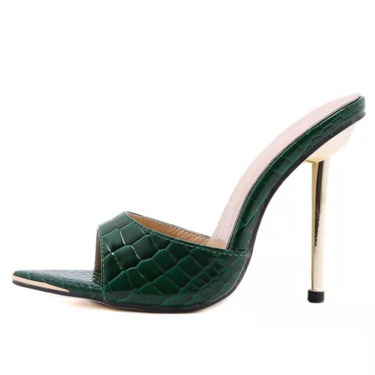 Damen modische Slingback-Pantoletten mit glänzender Krokodil-Prägung R&B