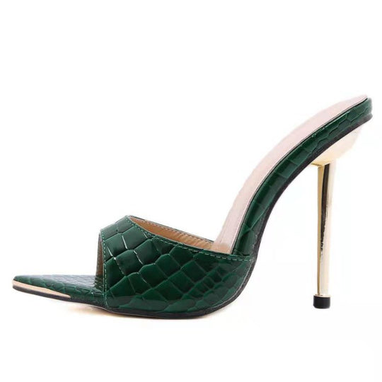 Damen modische Slingback-Pantoletten mit glänzender Krokodil-Prägung R&B