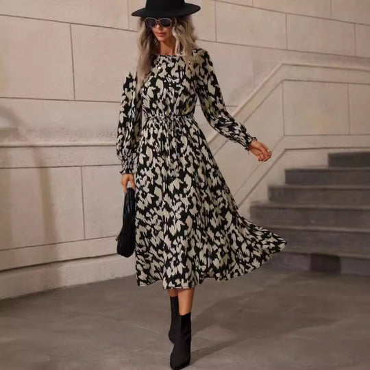 Damen Maxi-Kleid mit elastischem Bund und langen Ärmeln R&B