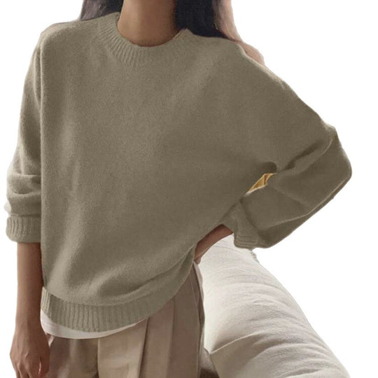Damen Gemütlicher Rundhals-Pullover aus hochwertigem Stoff R&B
