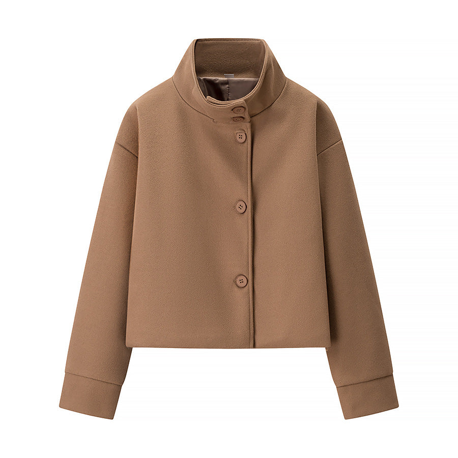 Damen elegante Kurzjacke mit hohem Kragen und dekorativen Knöpfen R&B