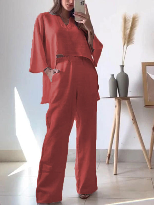 Damen elegantes und lässiges Zweiteiler-Outfit mit weitem Schnitt R&B