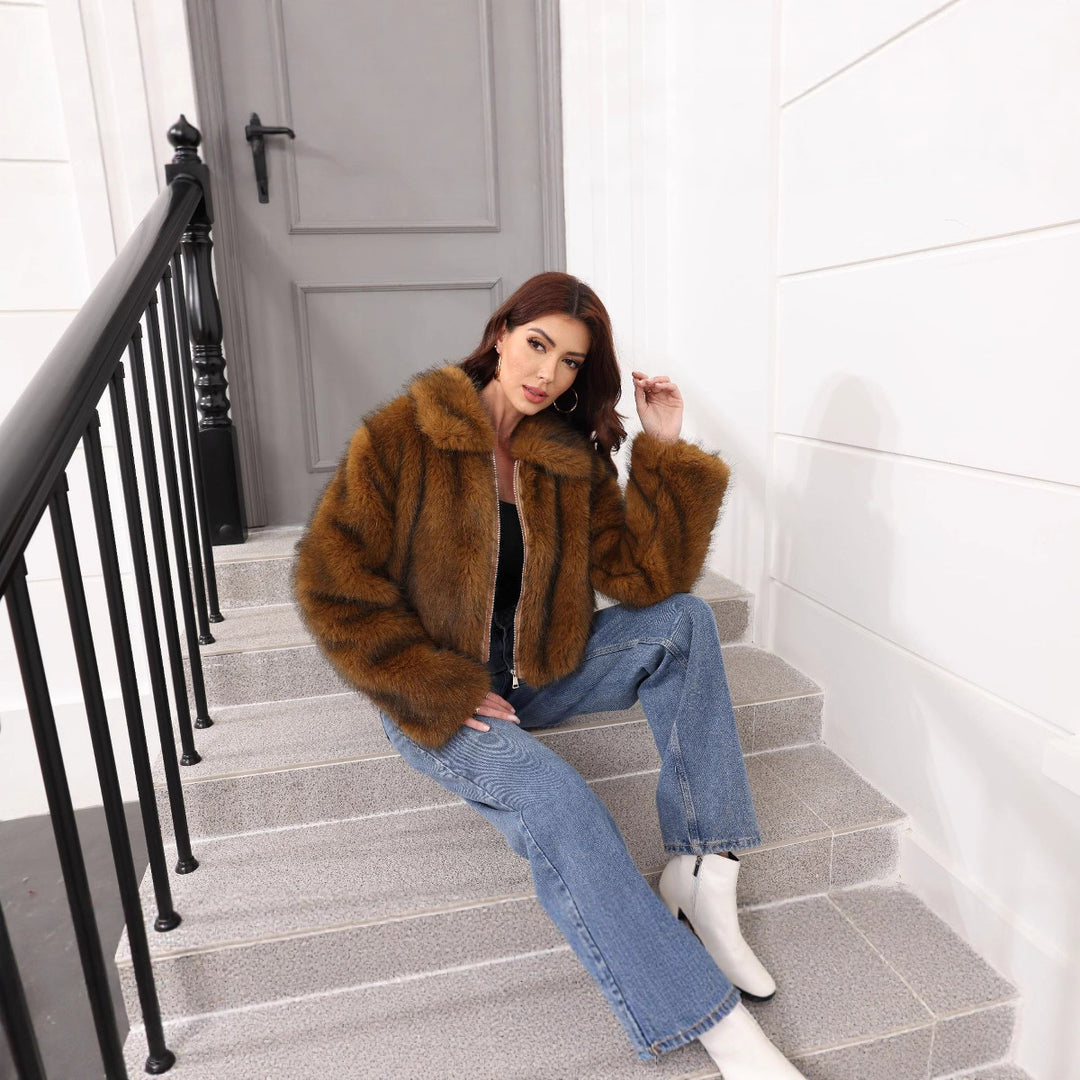 Damen Modischer Kunstpelz-Winterjacke R&B