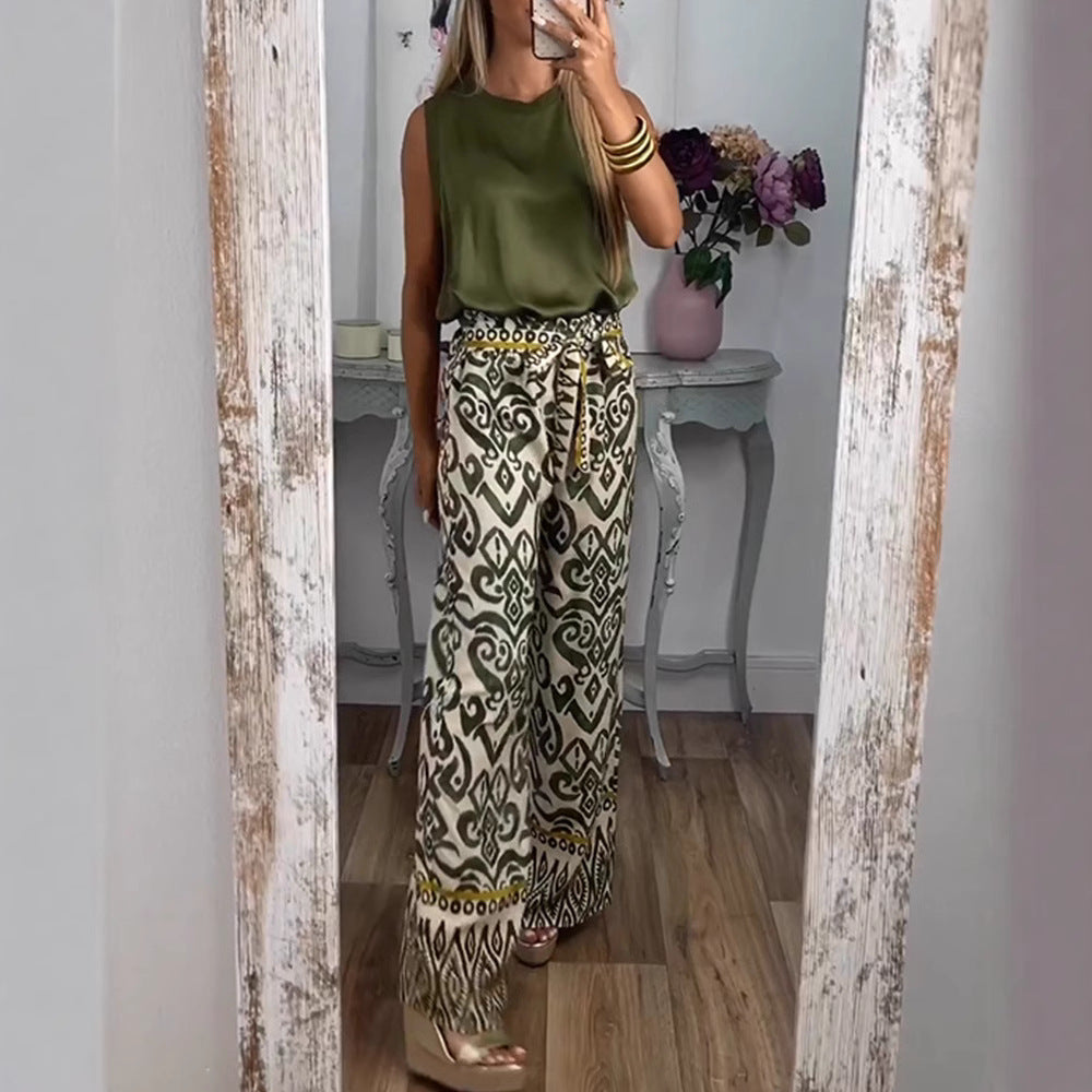 Damen weite Palazzo-Hose mit exklusivem Muster und modischer Taillierung Heidi-Mode