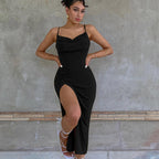 Damen Maxikleid mit tiefem Wasserfalldekolleté und hohem Schlitz R&B