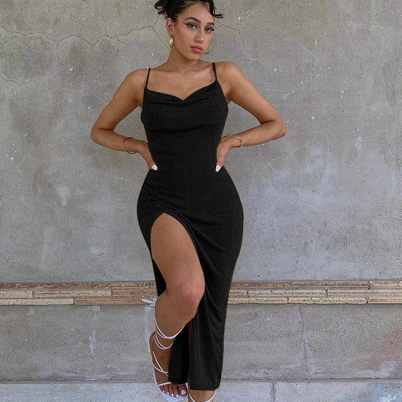Damen Maxikleid mit tiefem Wasserfalldekolleté und hohem Schlitz R&B