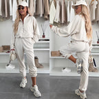 Damen Sportlicher Hoodie mit halbem Reißverschluss und bequemen Jogginghosen R&B