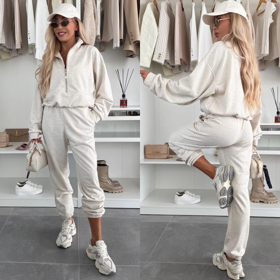 Damen Sportlicher Hoodie mit halbem Reißverschluss und bequemen Jogginghosen R&B