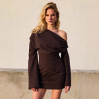 Damen Longsleeve Oberteil mit asymmetrischem Ausschnitt und raffiniertem Drapierungseffekt R&B