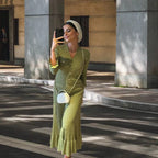 Damen Strickmaxikleid mit Knopfleiste und modischem V-Ausschnitt R&B