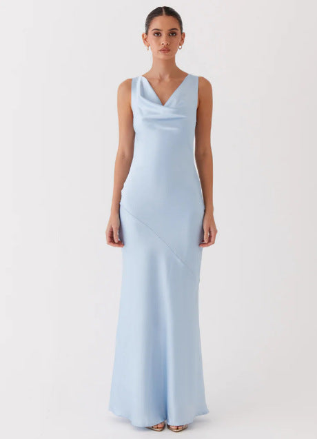 Damen Elegantes Maxikleid mit tiefem V-Ausschnitt und fließendem Stoff R&B
