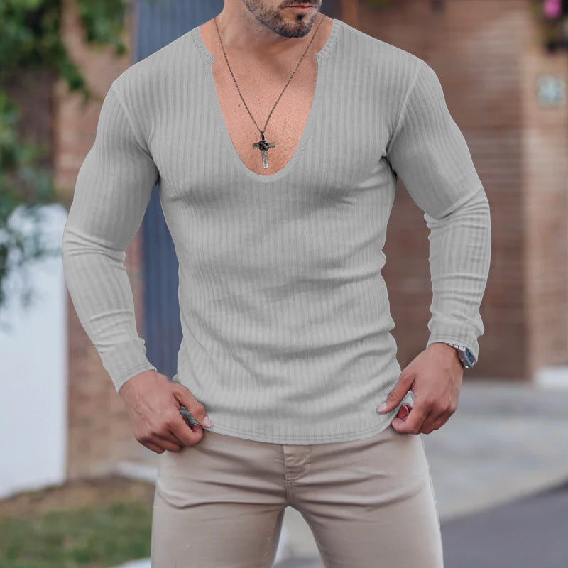 Herren langarm V-Ausschnitt Shirt mit strukturiertem Design R&B